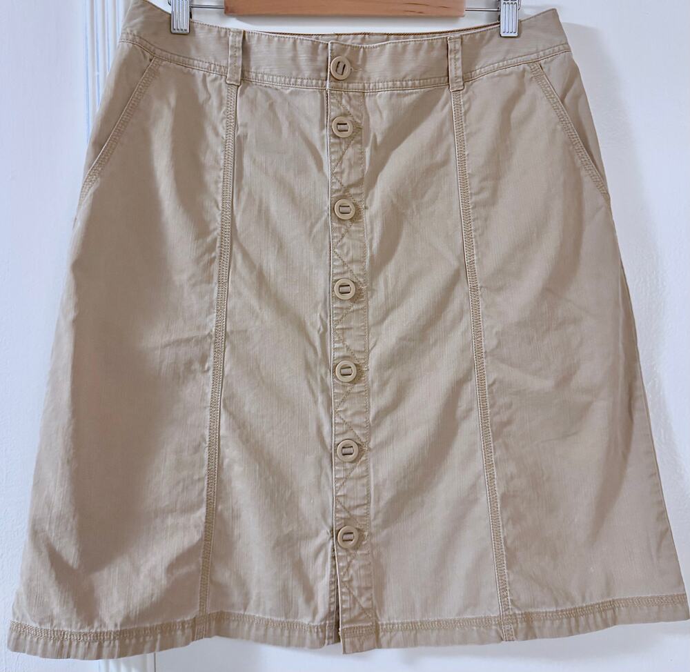 Y2K Vintage Eddie Bauer Tan Khaki Cotton Button Front A-Line Mini Skirt Size 12